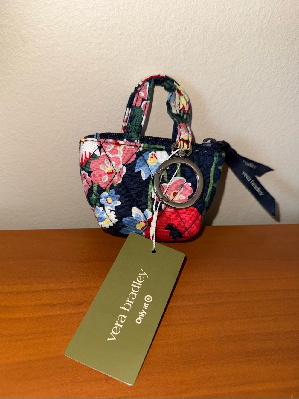 Vera Bradley Poppy Meadows Essential Mini Tote Bag Charm / Keychain